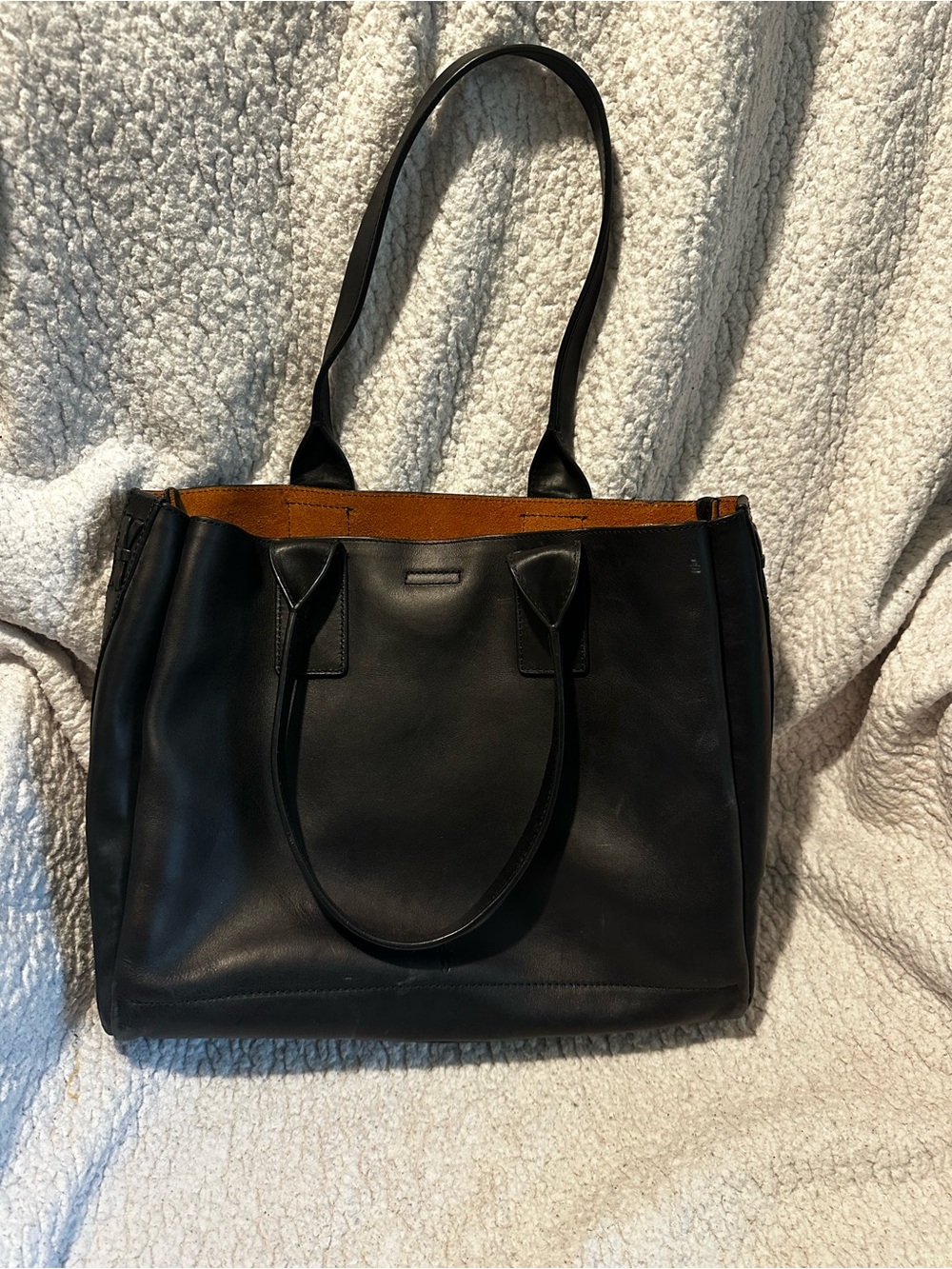 Frye Black Leather Tote Bag with Tan Interior